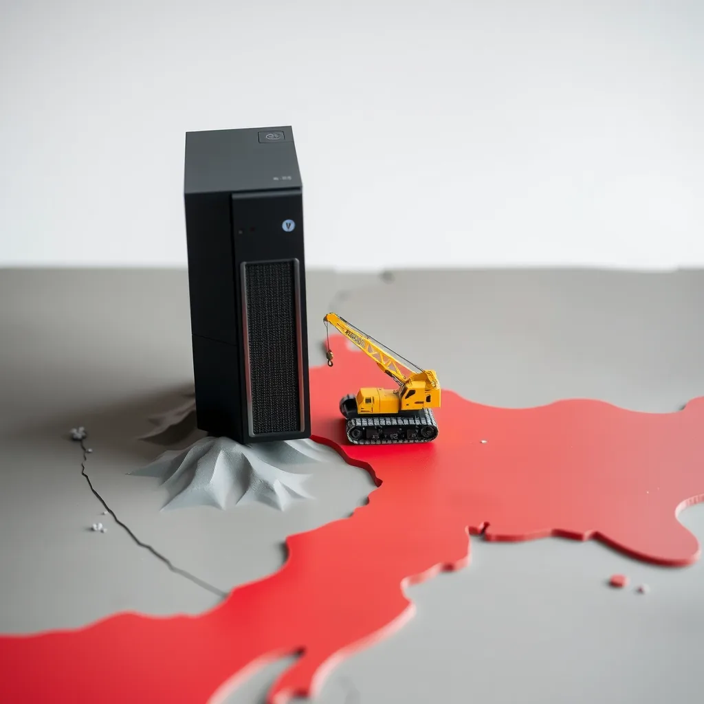 A firewall appliance on a map boundary line, with a regulatory seal marking the border it now sits inside