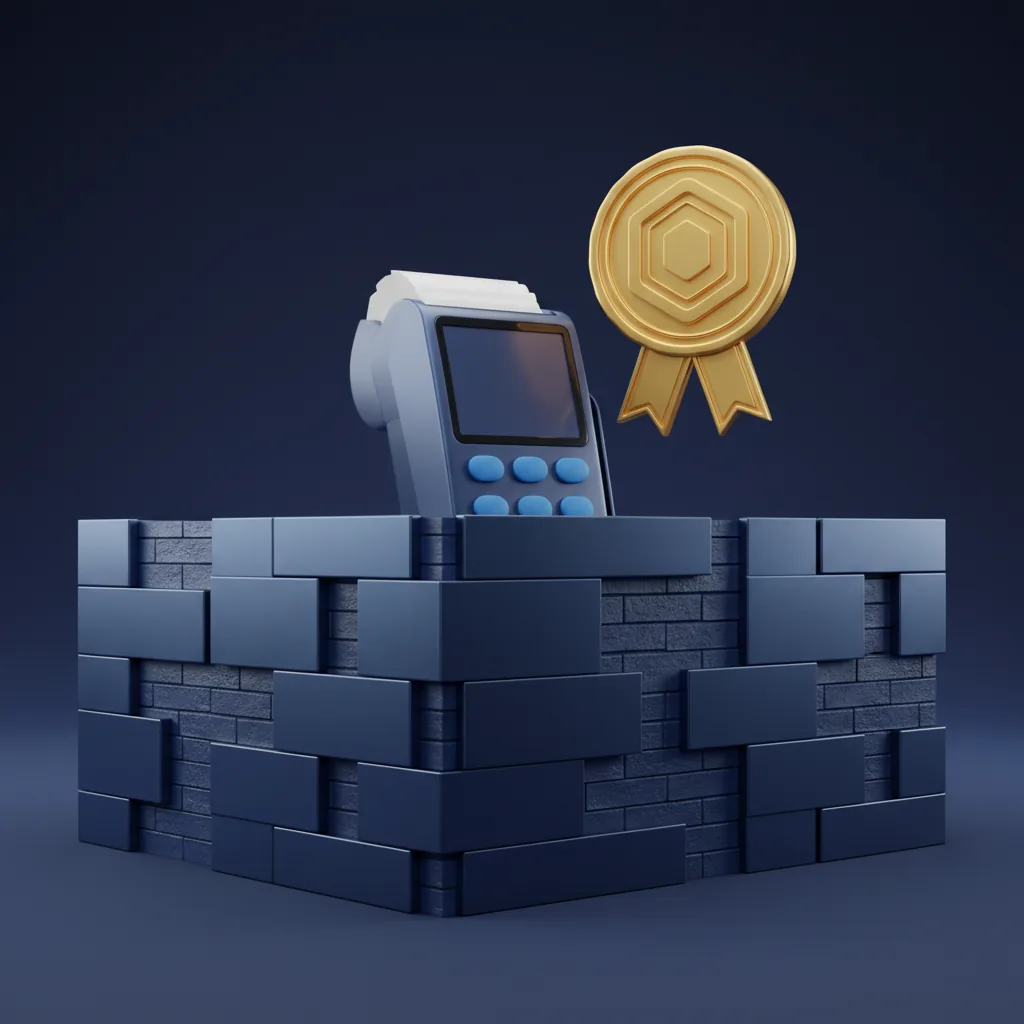 A PCI DSS 4.0 shield over a payment processor protected by a firewall